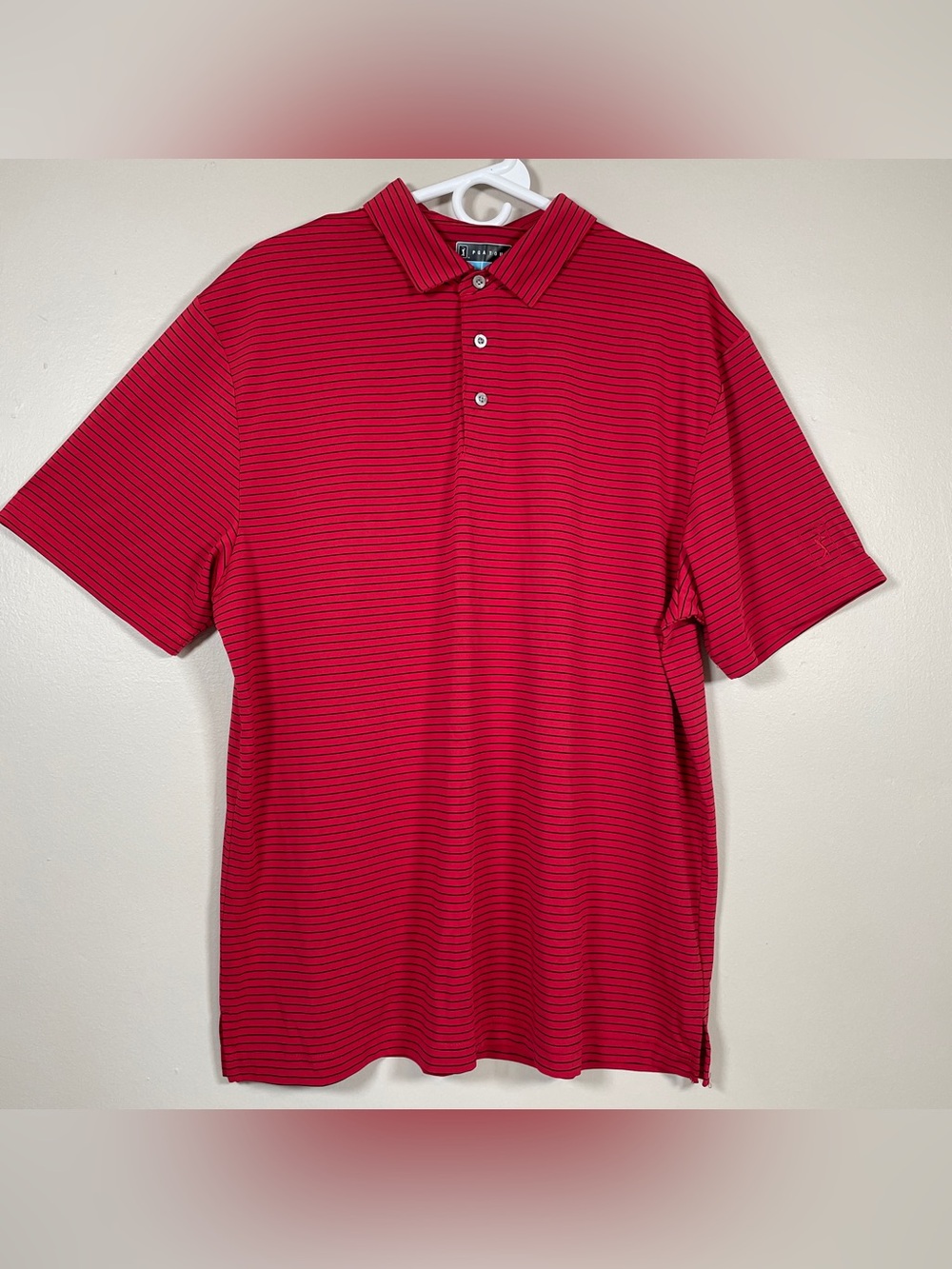 PGA TOUR Men's Performance Polo Featuring Thin Horizontal Stripes Red L / Large
